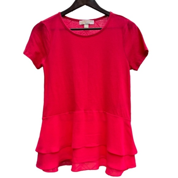 Michael Kors Red T Shirt with Layered Chiffon Hem Size Small Short Sleeve - Picture 8 of 8